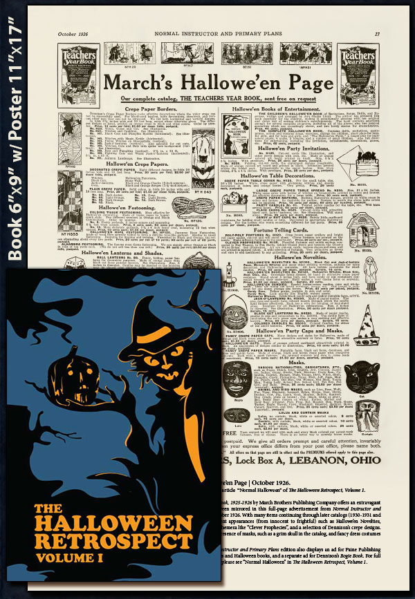 Feature poster of March Brothers Halloween page is one insert included with The Halloween Retrospect Volume 1 - Vintage Halloween collectibles guidebook for serious historians and archivists.