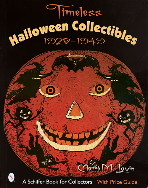 Recommended vintage Halloween collectibles guidebook Claire M. Lavin, Timeless Halloween Collectibles: 1920-1949 (2005) features Halloween products dating 1920-1949 from author's a visit to the Beistle archives.