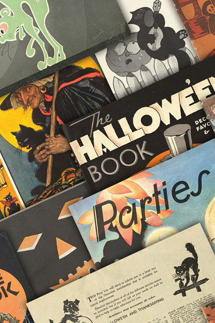 Detail of Dennison Bogie Books and other Halloween Party bools for the THR blog that offers market data on rare antique and vintage Halloween collectibles.