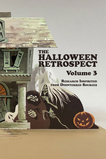 New reference 3rd book in vintage Halloween collectibles series by collector, archivist, and librarian at The Halloween Retrospect features Gibson (on cover) Hallmark (haunted houses poster) and fun crossword.