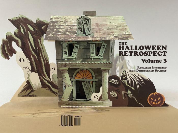 Reference book for vintage Halloween collectibles. The Halloween Retrospetct, Volume 3 features a guide  (and poster) to haunted house ephemera by Hallmark, Beistle, Dennison, Norcross,  and Gibson (on the cover).