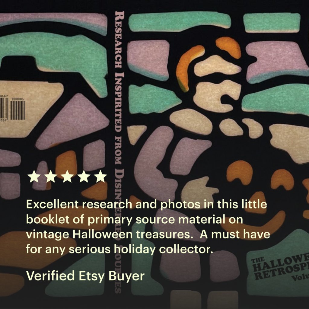 Five-store purchase review of buyer on etsy THR bookstore for Volume 4 from archive library research series featuring vintage Halloween collectibles by Tessin, Milton Bradley, Cook, Wilcox, and Betsy Hill to name a few - including crossword and vintage-style decor by retro artist Bindlegrim.