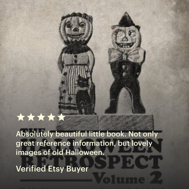 Halloween figures made in Germany are on the cover art of research digest Volume 2 from THR getting positive customer reviews from buyers on Etsy online bookstore.