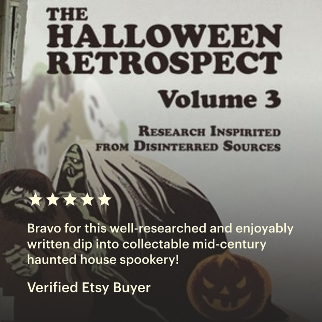 Collectors vintage Halloween reference tool from THR archive library featuring haunted houses and Hallmark designs in the 3rd edition The Halloween Retrospect. 