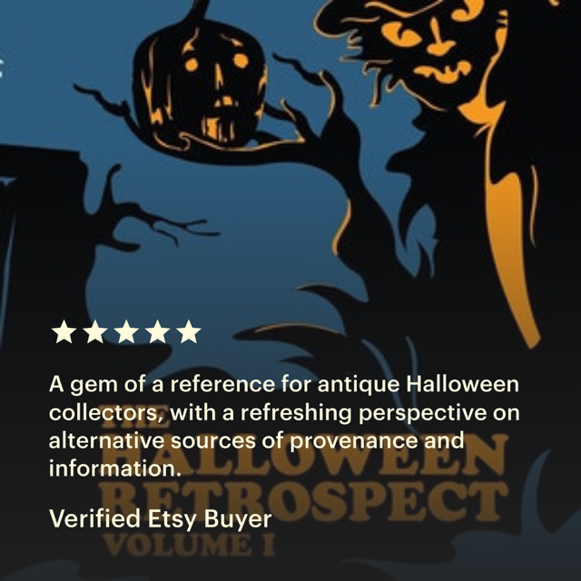 Etsy online book review for vintage Halloween collectibles guide written by researcher, editor, author, collector at The Halloween Retrospect. 