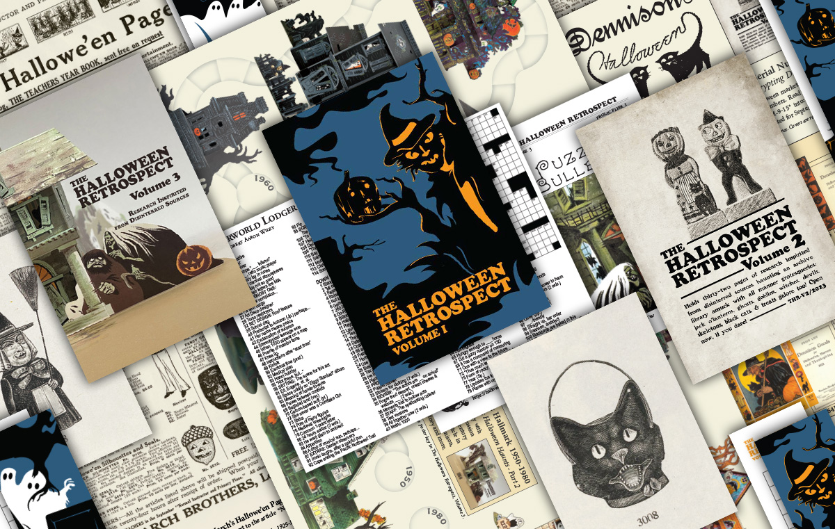 Vintage Halloween collector references by The Halloween Retrospect offers guides on collectibles in the form of book editions, posters, postcards, and crossword puzzle games.