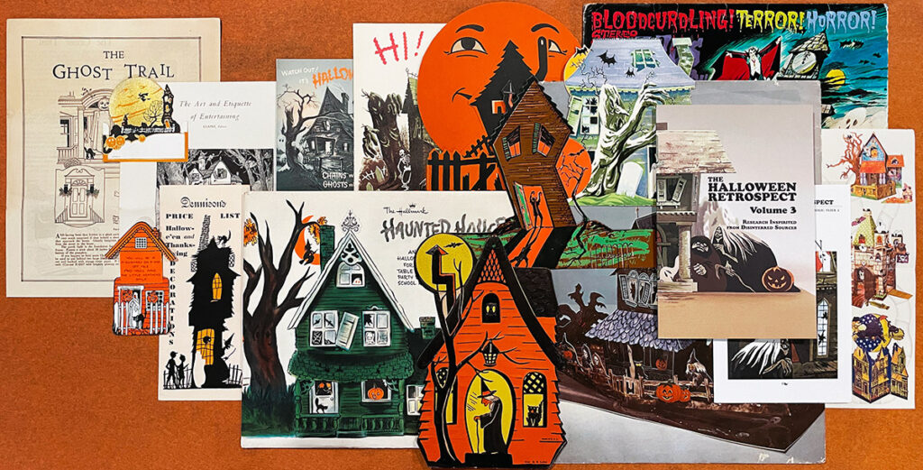 Vintage Halloween collectibles featuring Haunted Houses by Dennison, Whitney, Good Housekeeping, Hallmark, Norcross, Gibson, and Beistle from The Halloween Retrospect archive collection.