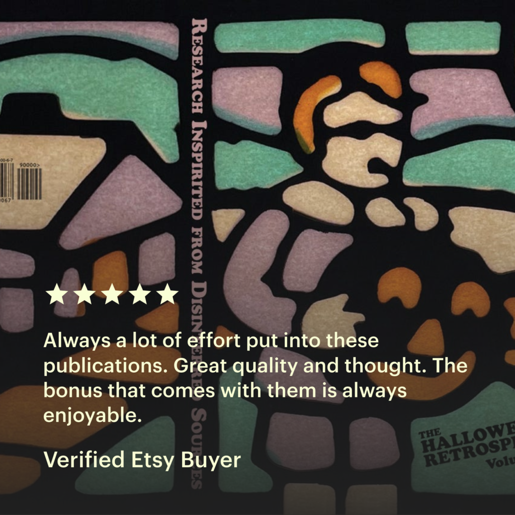Review for great bonus material included by Bindlegrim in new Halloween archive library research series The Halloween Retrospect, Volume 4 which has data and information about the past marketplace of the holidays.