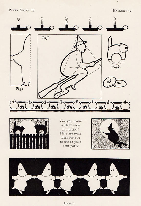 Vintage Halloween teaching materials taken from pre-1923 pages of The School Arts Magazine here showing ideas and graphics for use in school classroom projects. (The Halloween Retrospect archive library collection).