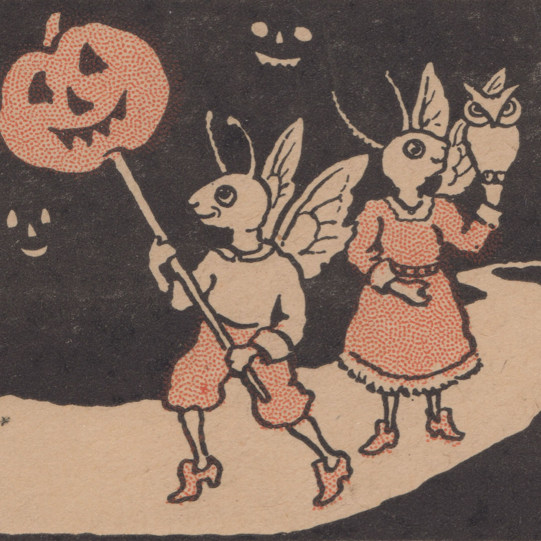 Small vintage Halloween illustration taken from the envelope of Busy Bee Packets Good Ideas for Halloween for Little Folk from The Davis Press printer of The School Arts Magazine. This collection is dated to 1923. (The Halloween Retrospect research blog).